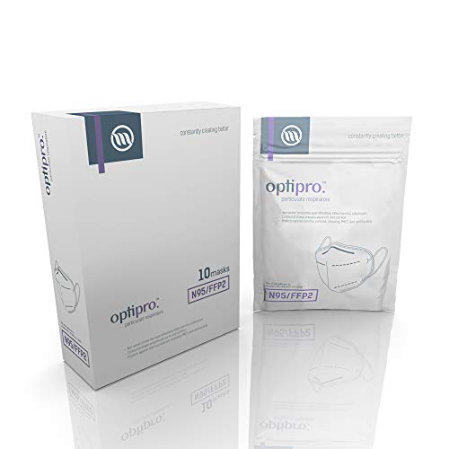 Mascarilla facial OptiPro para partículas (KN95 / FFP2), sistema multicapa no tejido con alta capacidad de filtración, filtra más del 95% de las partículas en el aire (paquete de 10)