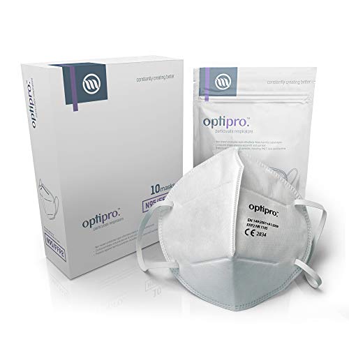 Mascarilla facial OptiPro para partículas (KN95 / FFP2), sistema multicapa no tejido con alta capacidad de filtración, filtra más del 95% de las partículas en el aire (paquete de 10)