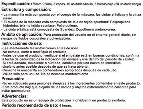 Mascarillas Higiénicas Desechables de Un Sólo Uso, 3 capas (Negro)