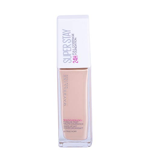 Maybelline New York - SuperStay 24H, Base de Maquillaje Semi-Mate de Alta Cobertura, Tono 03 True Ivory