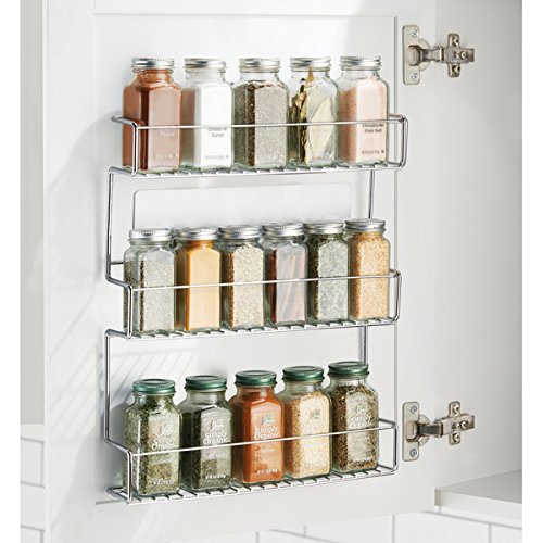 mDesign Especiero de cocina autoadhesivo AFFIXX – Estanterías metálicas para especias con tres estantes – Práctico organizador de especias de color plateado – Metal