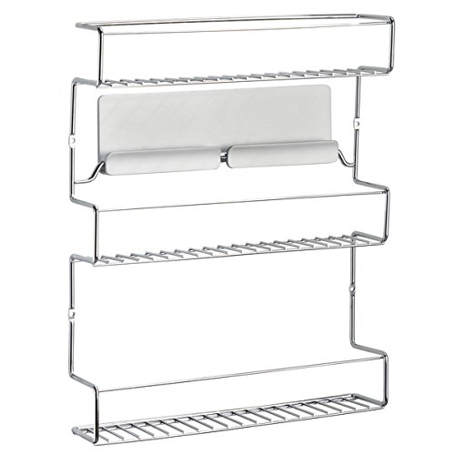 mDesign Especiero de cocina autoadhesivo AFFIXX – Estanterías metálicas para especias con tres estantes – Práctico organizador de especias de color plateado – Metal