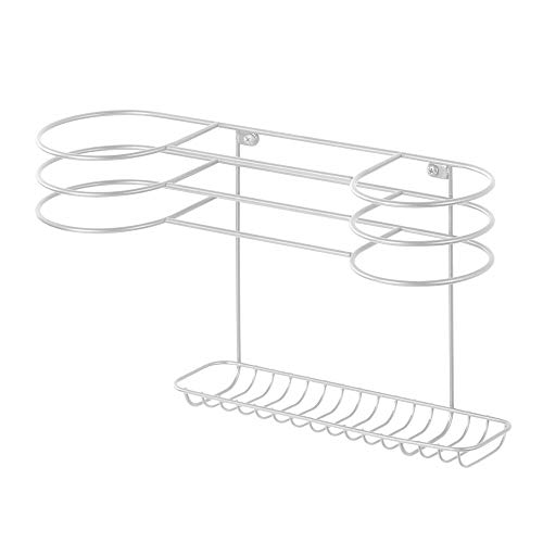 mDesign Soporte para secador de pelo para fijar en la pared – Estante de baño ideal para guardar secador y plancha de pelo – Organizador de pared en metal con varios soportes – blanco