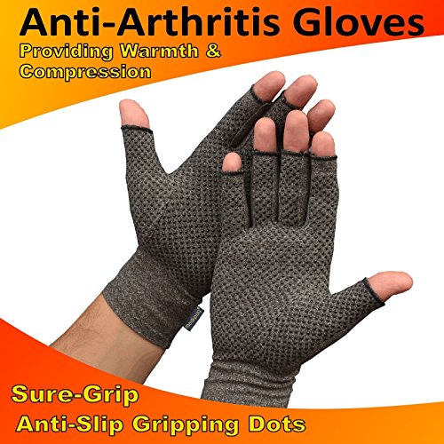 Medipaq - Guantes Anti-Artritis (Par) – Ofrecen Calor Y Compresión Para Ayudar A Aumentar La Circulación Reduciendo El Dolor Y Promover La Sanación - 1 Par con Agarre (Pequeño)