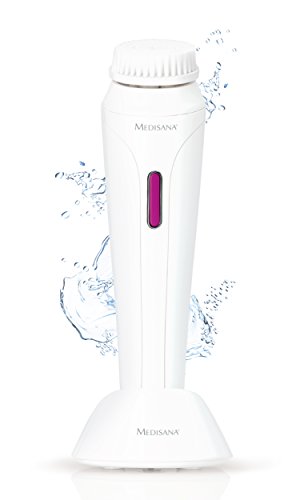 Medisana FB 885 Cepillo de limpieza facial eléctrico, limpieza en profundidad de los puertos, cepillo facial de batería con accesorio de pelado, esponja cosmética y 4 velocidades