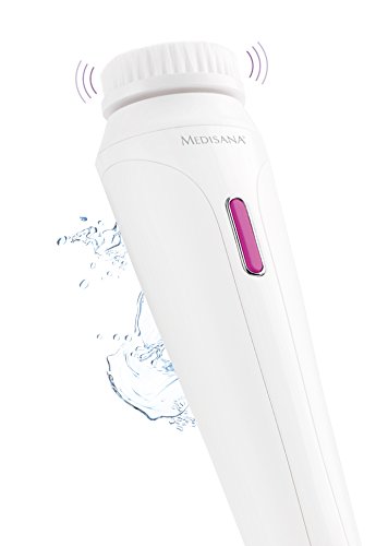 Medisana FB 885 Cepillo de limpieza facial eléctrico, limpieza en profundidad de los puertos, cepillo facial de batería con accesorio de pelado, esponja cosmética y 4 velocidades