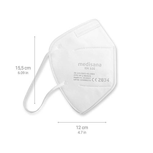 Medisana RM100 FFP2/KN 95 Mascarilla de protección respiratoria, Máscara antipolvo, Máscara antipolvo de 3 capas, Máscara facial 10 piezas empaquetadas individualmente en una bolsa de PE