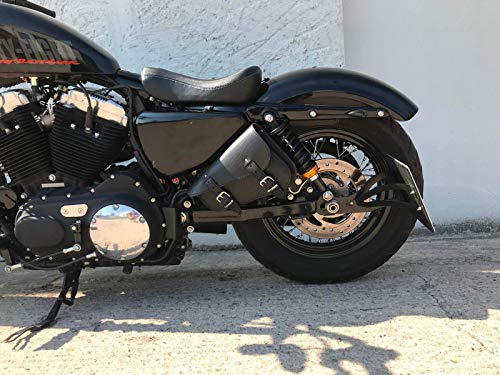 Medusa Black Negro Sporty Bolsillo Lateral Lado Izquierdo Sport ster Harley Davidson Forty Eight XL Roadster 1200 883 Iron a Partir de 2004 Blande Bolsa sillín Bolsa Saddle Bag Negro Piel Funda