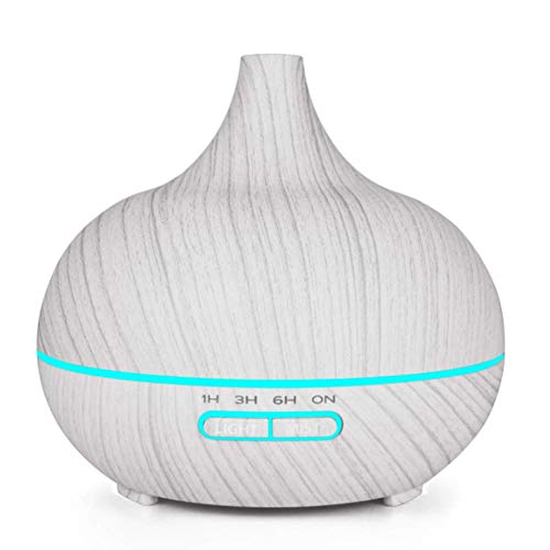 Meele Aromaterapia difusor de aceites Esenciales, Grano de Madera de 550 ml para Yoga, Oficina, SPA, Dormitorio, Apagado automático de habitación,Blanco