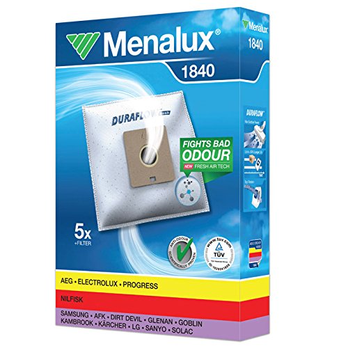 Menalux 1840 - Pack de 5 bolsas sintéticas y 1 filtro para aspiradoras Nilfisk Bravo, Coupe y One, Samsung, Solac Springtec y Taurus Polo 2000