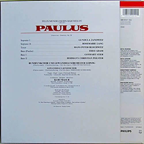 Mendelssohn: Paulus (Neues Gewandhaus, Leipzig, 12/1986) [Vinyl Schallplatte] [2 LP Box-Set]