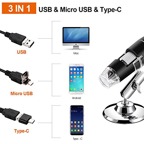 Microscopio Digital USB, endoscopio de Aumento 40X-1000X de Mano Bysameyee, Mini cámara de Video de 8 LED para Windows 7/8/10 Mac Linux Android (con OTG)