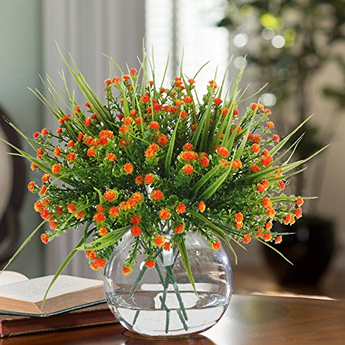 MIHOUNION 4 Ramos Flores Artificiales Plantas de plástico Baby Breath gypsophila Flores de simulación arreglos de Flores para jarrones decoración Boda hogar Fiesta Oficina Naranja