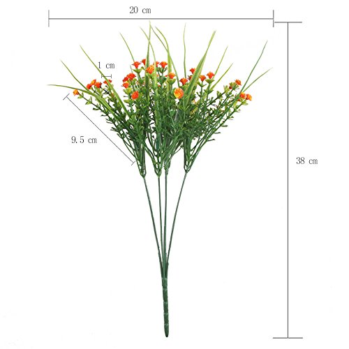 MIHOUNION 4 Ramos Flores Artificiales Plantas de plástico Baby Breath gypsophila Flores de simulación arreglos de Flores para jarrones decoración Boda hogar Fiesta Oficina Naranja