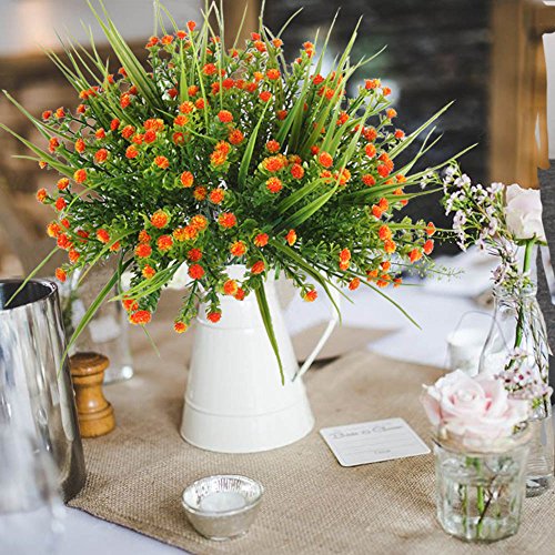 MIHOUNION 4 Ramos Flores Artificiales Plantas de plástico Baby Breath gypsophila Flores de simulación arreglos de Flores para jarrones decoración Boda hogar Fiesta Oficina Naranja