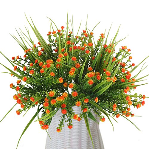 MIHOUNION 4 Ramos Flores Artificiales Plantas de plástico Baby Breath gypsophila Flores de simulación arreglos de Flores para jarrones decoración Boda hogar Fiesta Oficina Naranja