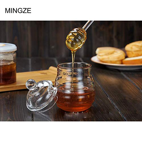 MINGZE Honey Jar Pot, con Tapa y Tapa, Transparente, de High Borosilicate Glass para Home Kitchen, 250 ml