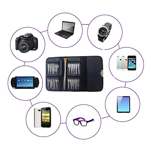 Mini Destornilladores, Juego Destornilladores de Precisión Set 25 en 1 Multiuso Kit de Herramientas de Reparación con Estuche de Cuero para Smartphone, PC, Talleres Electrónicos, Destornillador Gafas