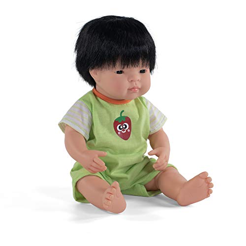 Miniland – Muñeco bebé Asiático Niño de vinilo suave de 38cm con rasgos étnicos y sexuado para el aprendizaje de la diversidad con suave y agradable perfume. Presentado en caja de regalo.