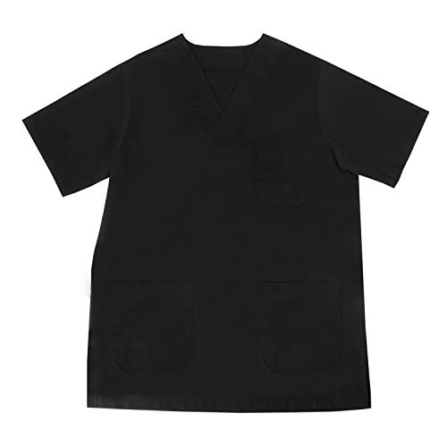 MISEMIYA - Casaca Unisex Cuello Pico Mangas Cortas Uniforme Laboral CLINICA Hospital Limpieza Veterinaria SANIDAD Médico Enferme - Ref.817 - M, Negro