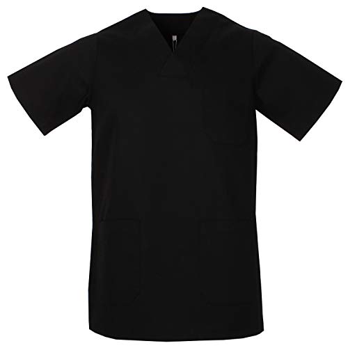 MISEMIYA - Casaca Unisex Cuello Pico Mangas Cortas Uniforme Laboral CLINICA Hospital Limpieza Veterinaria SANIDAD Médico Enferme - Ref.817 - M, Negro