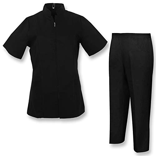 MISEMIYA - Casaca Y PANTALÓN Mujer Uniforme Sanitarios,Peluquero, Empleado de SPA, o masajista - Ref.8298 - S, Negro