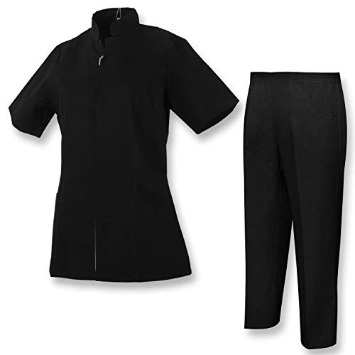 MISEMIYA - Casaca Y PANTALÓN Mujer Uniforme Sanitarios,Peluquero, Empleado de SPA, o masajista - Ref.8298 - S, Negro