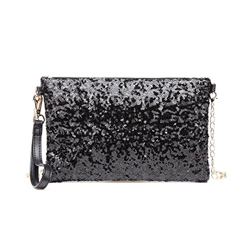 Miss Lulu Bolso para Mujer Bolso de Cadena Hombro Bolso de Mano Bonita (Negro)