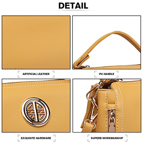 Miss Lulu Marca Mujeres Top Mango Bolsa Pu cuero cruzada bolso elegante bolso bolso pequeño clásico para mujer bolso de hombro (Amarillo)