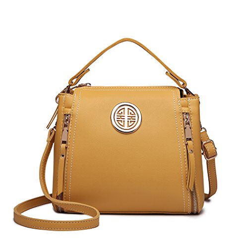 Miss Lulu Marca Mujeres Top Mango Bolsa Pu cuero cruzada bolso elegante bolso bolso pequeño clásico para mujer bolso de hombro (Amarillo)