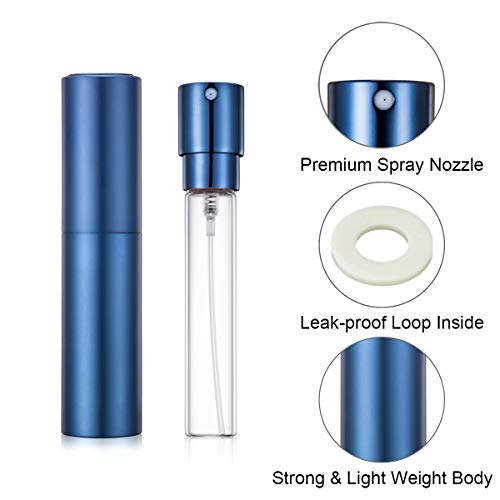 MissSpicy Perfume Atomiser Bottles - Refillable, for Travel, Mini Portable and Aftershave - Spray Bottle with Funnel Pump and Pipette [blue] [10ml]