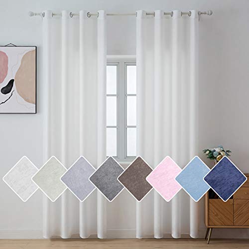 MIULEE 2 Unidades Cortinas Tencel Modernas para Ventana Super Suaves y Cómodas Decorativas para Casa Visillos Semitraslúcidos con 8 Anillas para Habitación Salón Cuarto Dormitorio 140 * 175cm Blanco