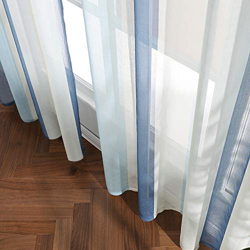 MIULEE Cortinas Translucida de Moderno Ventana Visillos Rayas Salon Paneles con Ojales para Sala Cuarto Comedor Salon Cocina Habitación 140 x 175 cm, 2 Unidades Azul y Azul Claro