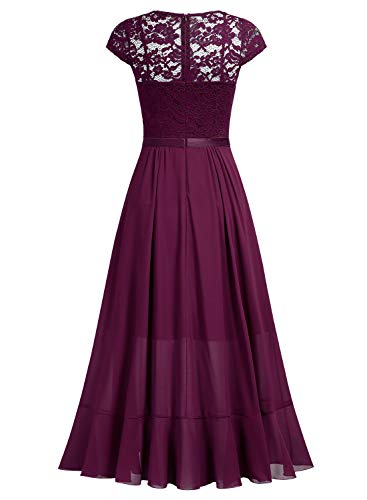 Miusol Encaje Gasa Alto Bajo Noche Vestido Largo para Mujer Magenta X-Large