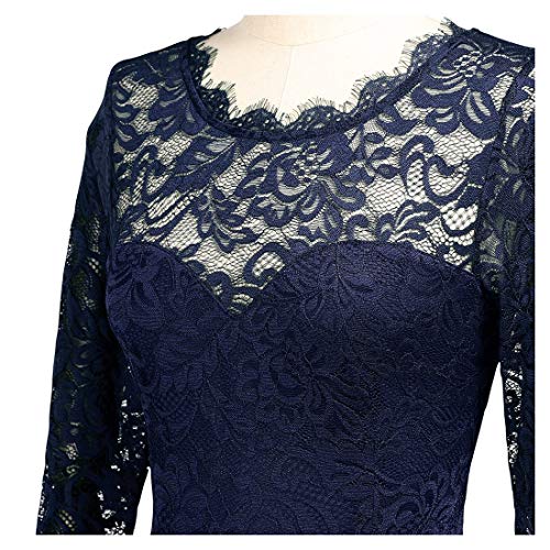 Miusol Encaje Gasa Noche Manga 3/4 Vestido Largo para Mujer Azul Medium