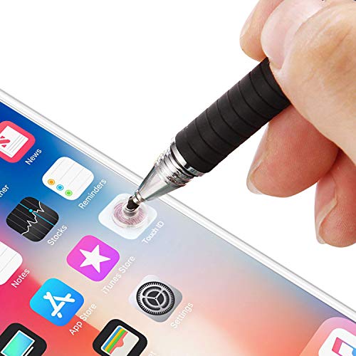 Mixoo Precisión Lápiz de Punta Disco Stylus 2 in 1 Lapiz Táctil Capacitivo Universal con puntas de repuesto Discos 2, y 1 Puntas de Fibra para Pantallas Táctiles (Negro+Azul)