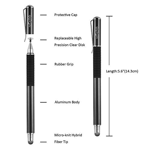 Mixoo Precisión Lápiz de Punta Disco Stylus 2 in 1 Lapiz Táctil Capacitivo Universal con puntas de repuesto Discos 2, y 1 Puntas de Fibra para Pantallas Táctiles (Negro+Azul)