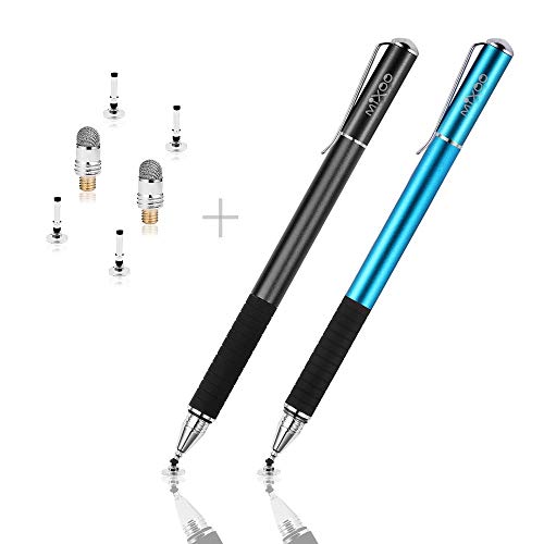 Mixoo Precisión Lápiz de Punta Disco Stylus 2 in 1 Lapiz Táctil Capacitivo Universal con puntas de repuesto Discos 2, y 1 Puntas de Fibra para Pantallas Táctiles (Negro+Azul)