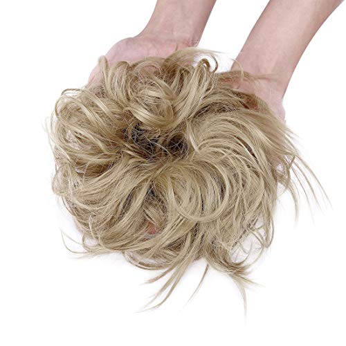 Moda Peinado Updo despeinado Scrunies de pelo con moño desordenado Extensión de cabello de cola de caballo para mujer Rubio ceniza