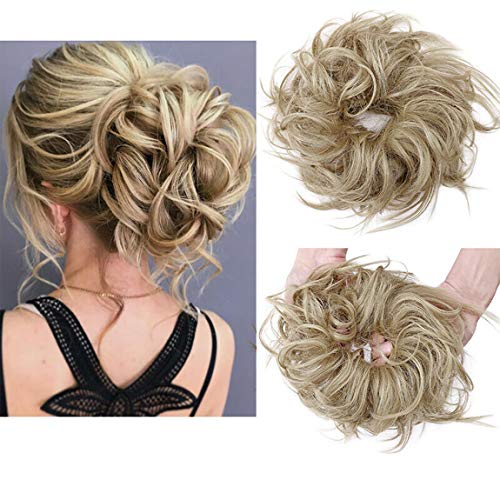 Moda Peinado Updo despeinado Scrunies de pelo con moño desordenado Extensión de cabello de cola de caballo para mujer Rubio ceniza