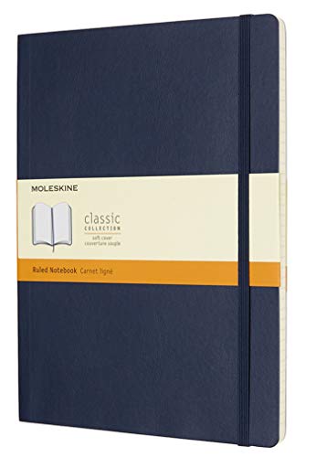 Moleskine - Cuaderno Clásico con Páginas Rayadas, Tapa Blanda y Goma Elástica, Azul (Sapphire Blue), Tamaño Extra Grande, 192 Páginas