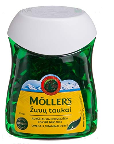 Moller's Aceite de hígado de pescado y bacalao 80 cápsulas de Omega 3, hecho en Noruega