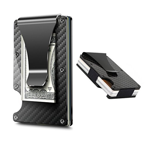 Money Clip, Billetera Minimalista Titular de la Tarjeta de Crédito para Mujeres Hombres Slim Wallet Caso de Fibra de Carbono RFID Bloqueo Front Pocket Titular de la Tarjeta de Visita Cash Clip