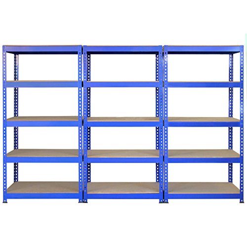 Monster Racking - 3 Estanterías Q-Rax de Acero Sin Tornillos Azules 90cm x 50cm x 182,5cm