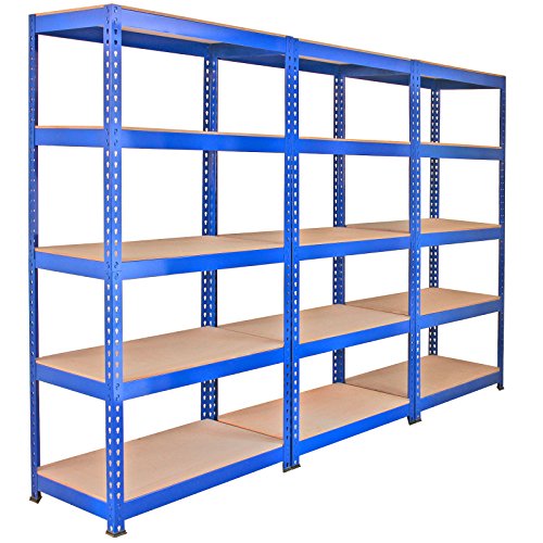 Monster Racking - 3 Estanterías Q-Rax de Acero Sin Tornillos Azules 90cm x 50cm x 182,5cm