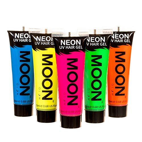 Moon Glow - Gel para el Cabello Neón UV - Juego de 5 de 20 ml - ¡Péinate de punta y brilla!