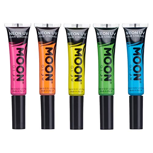 Moon Glow - Mechas de color UV de neón 15ml Set de 5 colores  - produce un brillo increíble bajo la iluminación/retroiluminación UV!