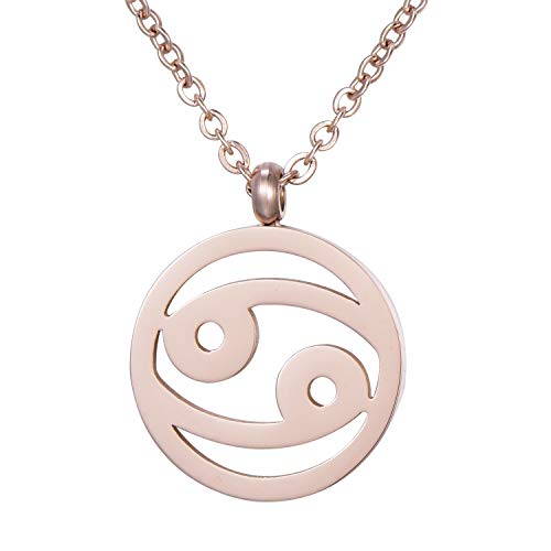 Morella Collar Acero Inoxidable Oro Rosa con Colgante Signo del Zodiaco Cáncer en Bolsa de Terciopelo