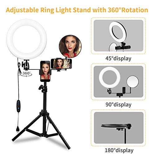 Morpilot Anillo de Luz LED Ring Light 10 Pulgadas Aro de Luz con Trípode Soporte Movil y Espejo, 3 Modos de Luces, 3200-5600K para Selfie Maquillaje Fotografia Youtube Tik Tok Videos