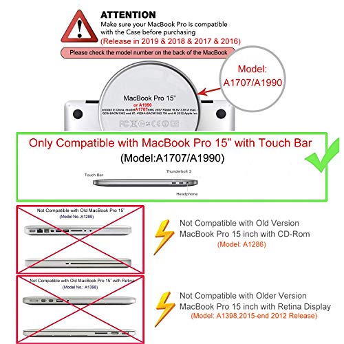 MOSISO Funda Dura Compatible con 2019 2018 2017 2016 MacBook Pro 15 Touch Bar A1990 A1707 USB-C, Plástico Rígido Carcasa&Cubierta de Teclado&Protector de Pantalla&Bolsa de Accesorios, Azul Marino